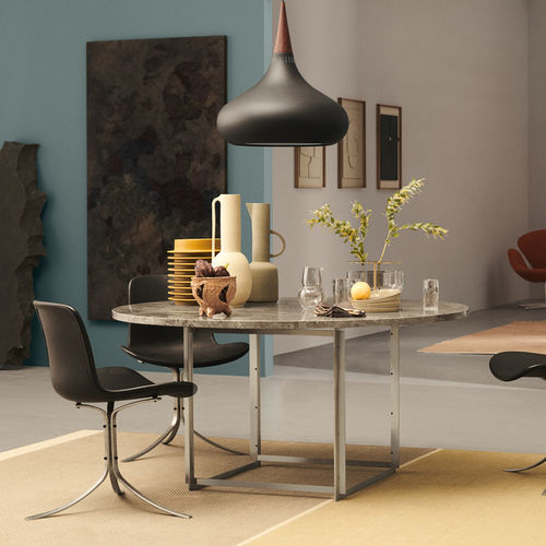 Современный обеденный стол - PK54™ - Fritz Hansen - из полированной стали / из мрамора / из гранита