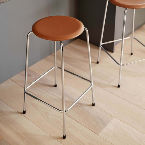 Современный барный табурет - HIGH DOT&trade; - Fritz Hansen - из кожи / из стали, покрытой порошком / из стали