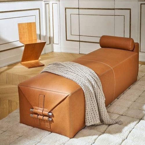 Современная банкетка - SOMEWHERE EL - S - Cassina - из кожи / с основанием из металла / из хромированного металла