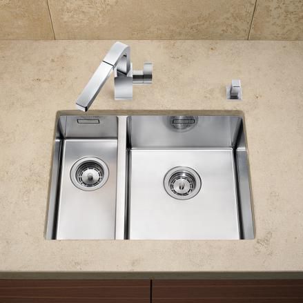 Кухонная раковина 2 чаши - CLARON 550/200-U - BLANCO GmbH + Co KG - без сушки / из нержавеющей стали / встраиваемая снизу