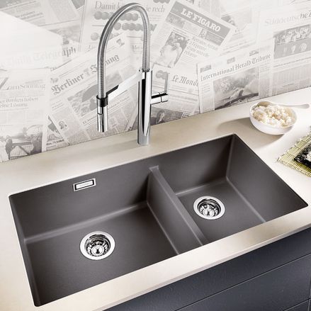 Кухонная раковина 2 чаши - SUBLINE 480/320-U - BLANCO GmbH + Co KG - без сушки / из композита / встраиваемая снизу