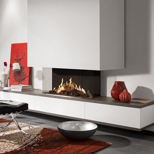 Камин на природном газе - KALFIRE GP115/55S - Kalfire Fireplaces - встроенный / с 3 поверхностями / с закрытой топкой