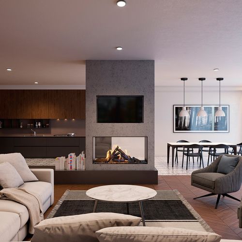 Газовый камин - KALFIRE GP110/59T - Kalfire Fireplaces - встраиваемый / двусторонний / с закрытой топкой