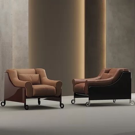 Современное кресло - COMPAGNA - Molinari Design Srl. - из кожи / из дерева / коричневое