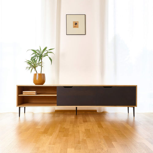Современная тумба под телевизор - TV-stand NOBLE - Radis Furniture - низкая тумба под телевизор / с полками / из дуба