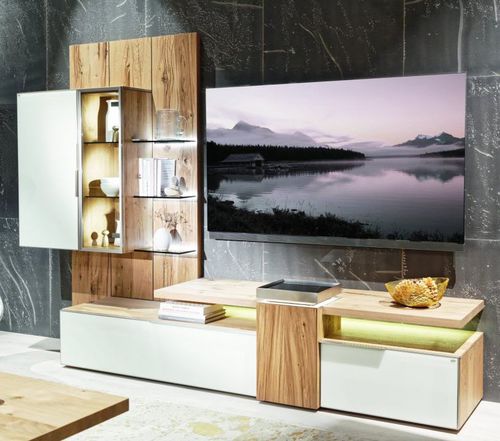 Современный настенный комплект для ТВ - V-Alpin - Voglauer Möbelwerk Gschwandtner & Zwilling GmbH & Co. KG - из дуба / из стекла / модульный