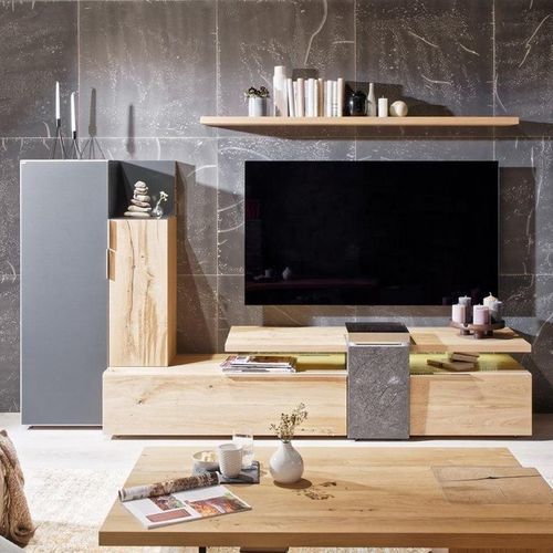 Современный настенный комплект для ТВ - V-Alpin - Voglauer Möbelwerk Gschwandtner & Zwilling GmbH & Co. KG - из дуба / из стекла / из камня