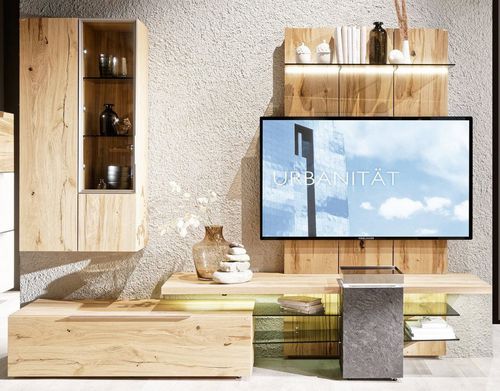 Современный настенный комплект для ТВ - V-Alpin - Voglauer Möbelwerk Gschwandtner & Zwilling GmbH & Co. KG - из дуба / из стекла / из камня