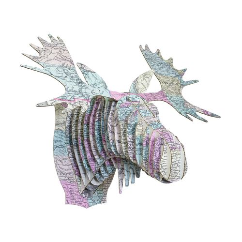 Скульптура из картона - FRED VINTAGE MAP PRINT MOOSE HEAD - cardboard safari - настенная