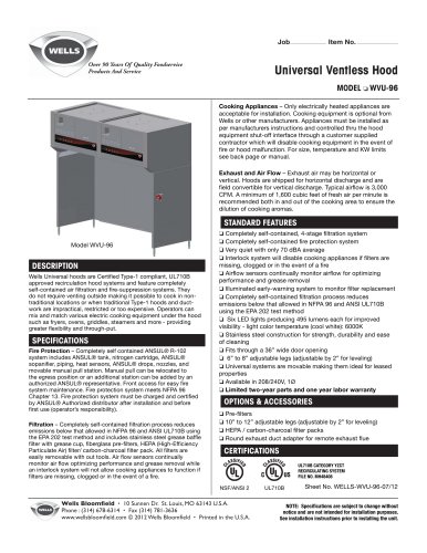 Universal Ventless Hoods:WVU-96