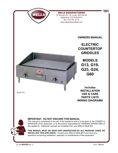 Wells Electric Countertop Griddle