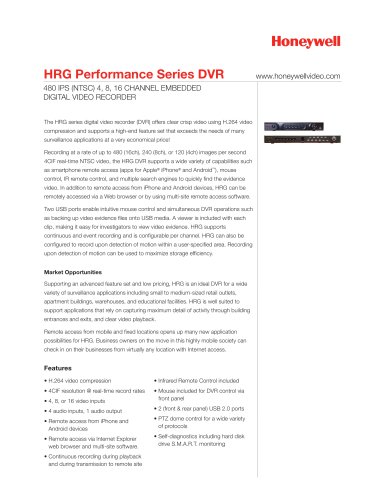 HRG Performance Series DVR Data Sheet