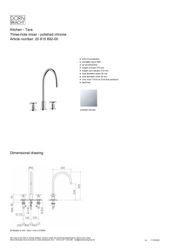 Three-hole mixer - polished chrome