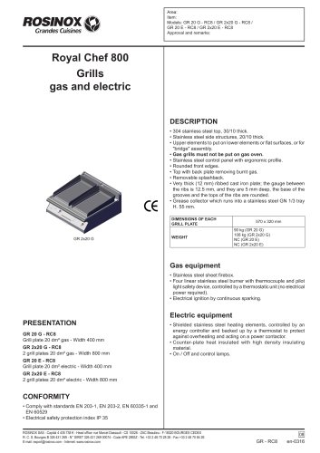 Royal Chef 800 Grills gas and electric