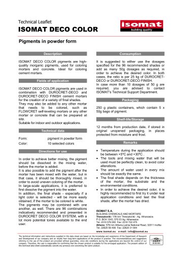 Technical Datasheet ISOMAT DECO COLOR