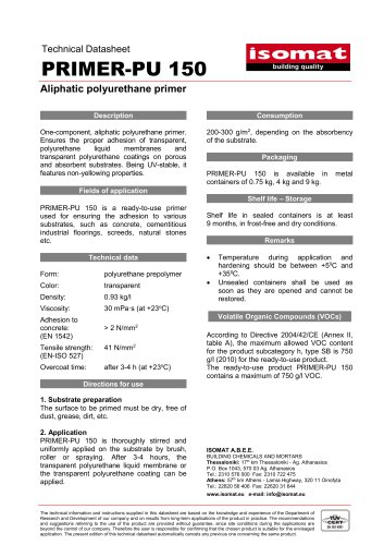 Technical Datasheet PRIMER-PU 150