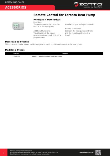 Remote Control for Toronto Heat Pump