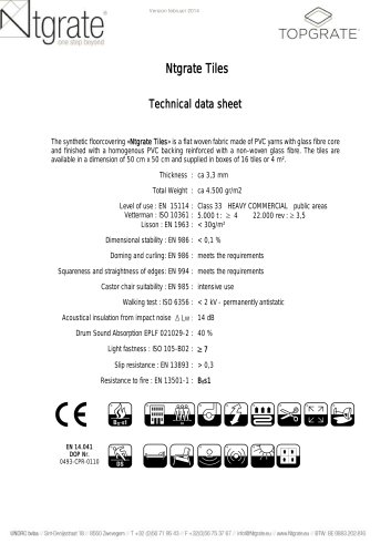 Ntgrate Tiles Technical data sheet