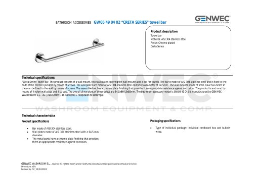 GW05 49 04 02 &ldquo;CRETA SERIES&rdquo; towel bar