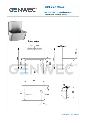 Installation Manual GW08 47 04 01 Surgical washbasin