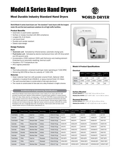 Model A Series Hand Dryers