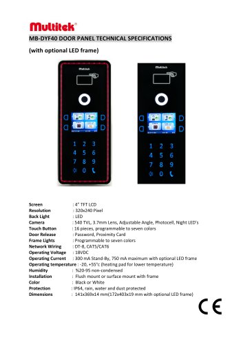 MB-DYF40	DOOR PANEL TECHNICAL SPECIFICATIONS