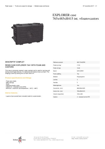 EXPLORER CASE 765X485XH415 INT. +FOAM+CASTORS