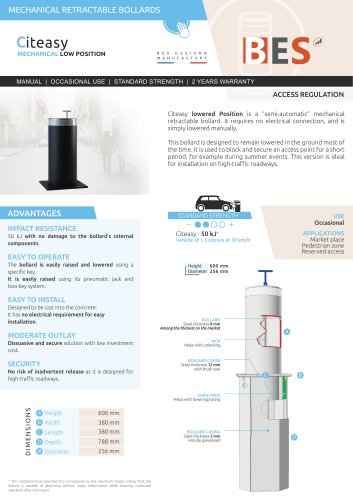 Technical sheet_CITEASY LOW POSITION Mechanical retractable bollard