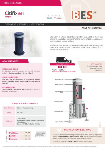 Technical sheet_CITIFIX 661 Fixed bollard