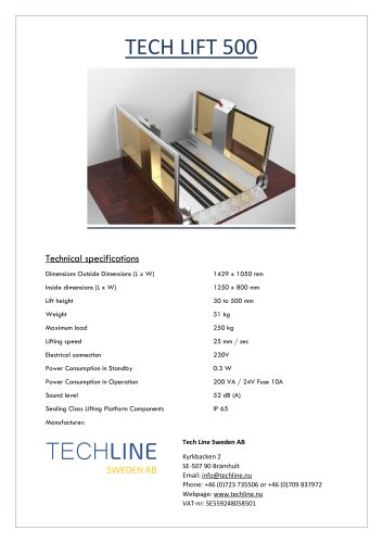 TECH LIFT 500 Technical specifications