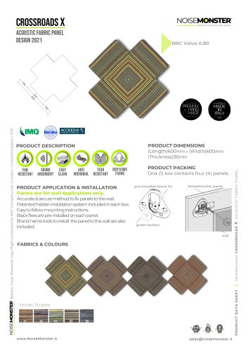 CROSSROADS X Acoustic Fabric Panel / Product Data Sheet