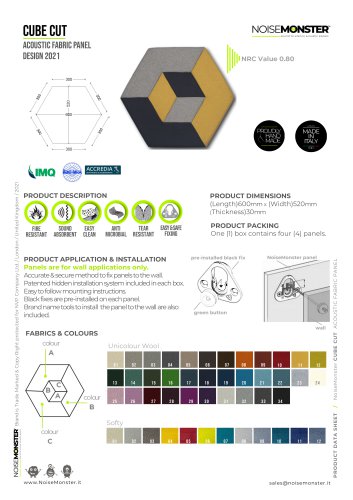 CUBE CUT Acoustic Fabric Panel / Product Data Sheet