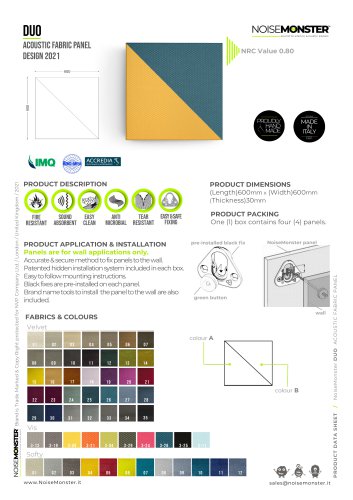 DUO Acoustic Fabric Panel / Product Data Sheet