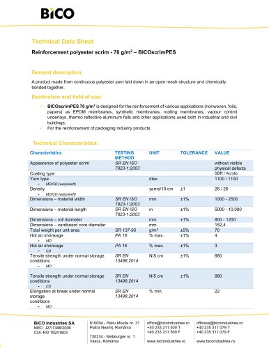 Reinforcement polyester scrim - 70 g/m2 – BICOscrimPES