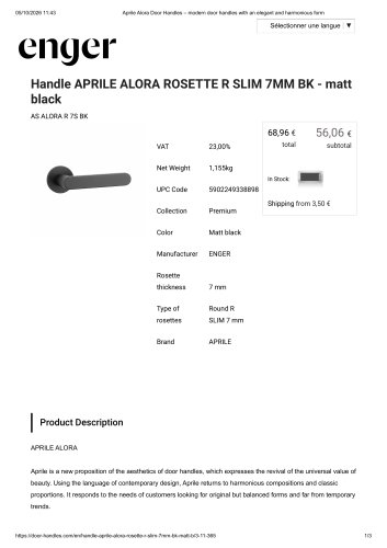 Handle APRILE ALORA ROSETTE R SLIM 7MM BK - matt black