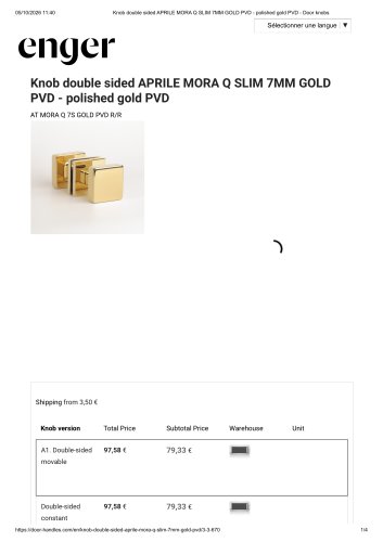 Knob double sided APRILE MORA Q SLIM 7MM GOLD PVD - polished gold PVD