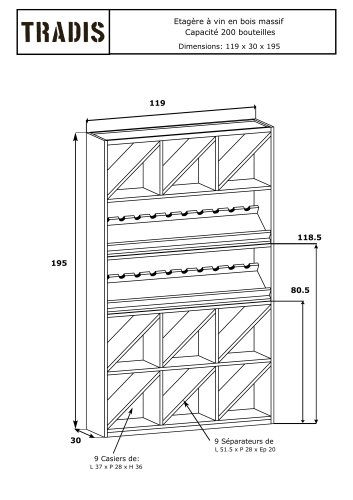 Wine rack 200 bottles capacity Solid wood