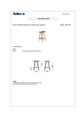 SET Stool without back, wooden legs, seat 65 cm.