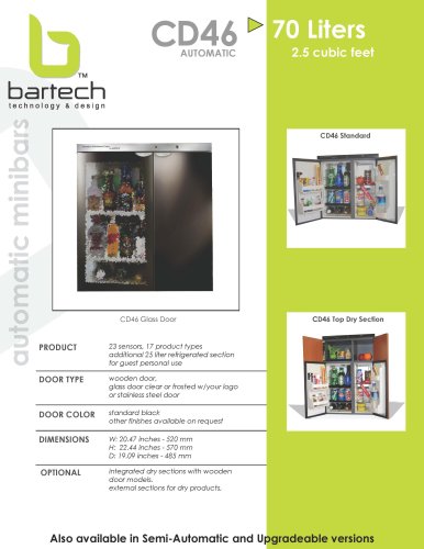 Bartech 70 Lt automatic minibar specifications