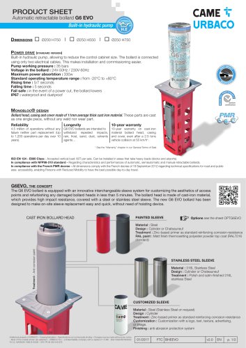 Automatic retractable bollard G6 EVO