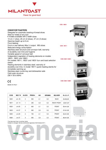 Venezia Conveyor Toasters