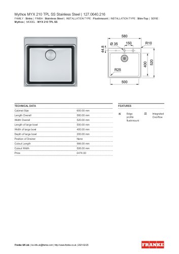 Mythos MYX 210 TPL SS Stainless Steel | 127.0640.216