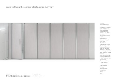 Oasis Full Height Stainless Steel Product Summary