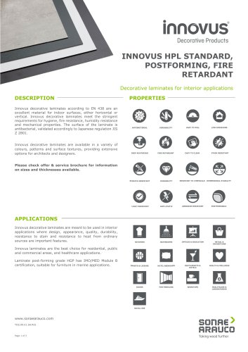 INNOVUS HPL STANDARD,  POSTFORMING, FIRE  RETARDANT