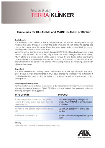 Technical data sheet - cleaning klinker