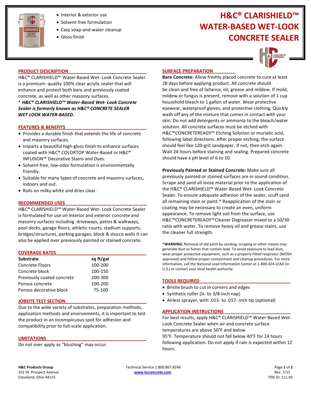 H&C&reg; CLARISHIELD&trade; WATER-BASED WET-LOOK CONCRETE SEALER - Sherwin-Williams