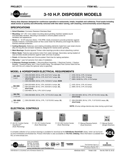 Disposers Model SS300 to SS1000