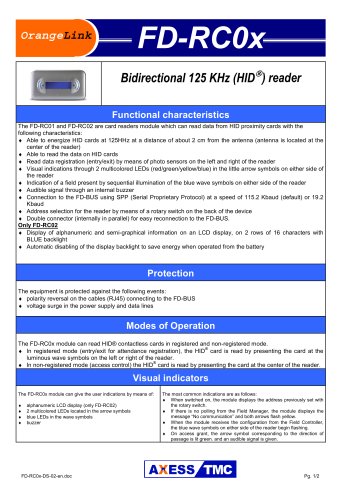 FD-RCOx  Bidirectional 125 KHz (HID®) reader