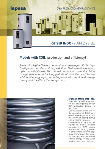 GEISER INOX WITH COIL HEAT EXCHANGER