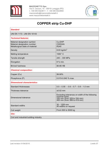 COPPER strip Cu-DHP